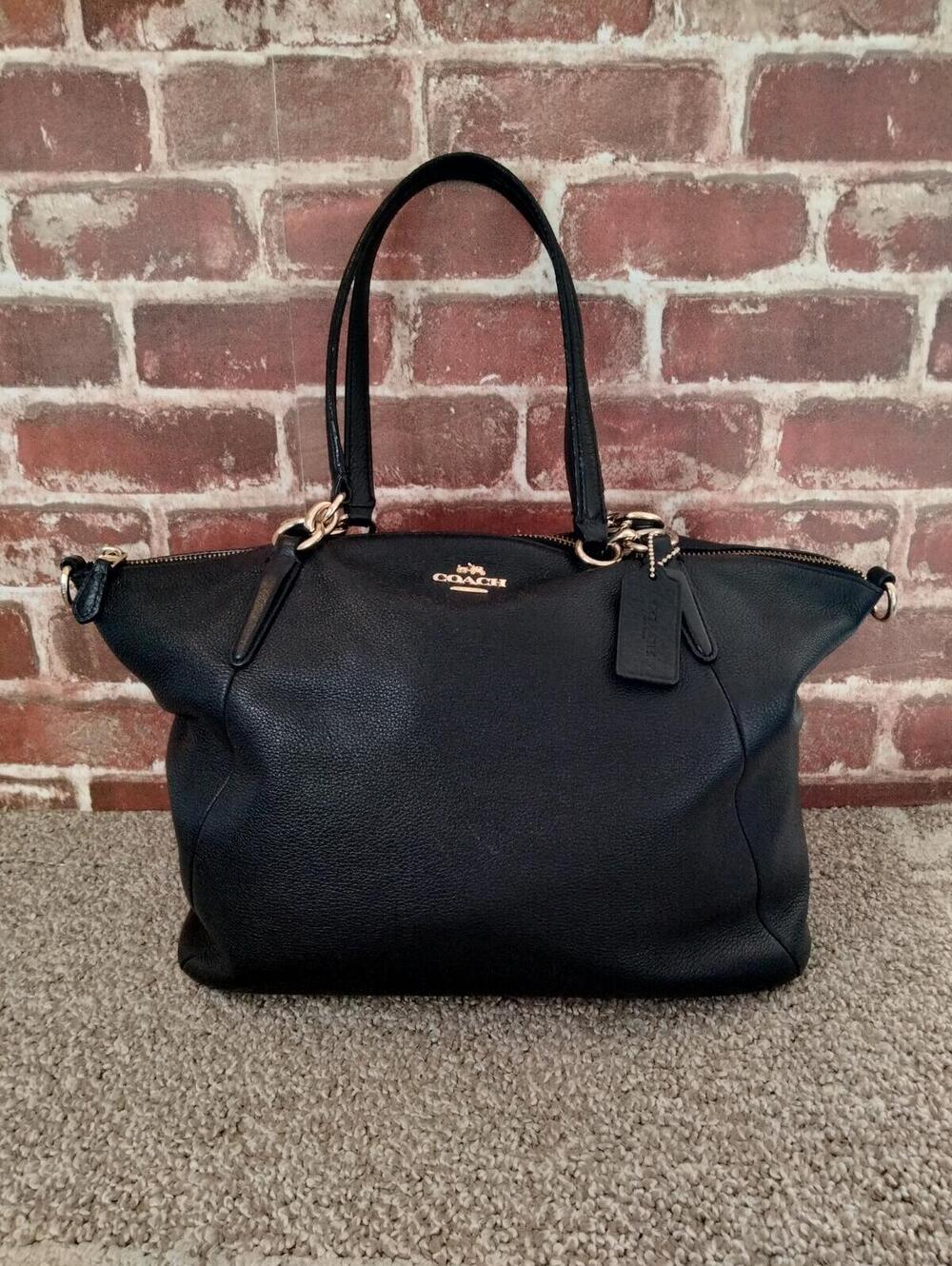 Coach Kelsey Black Pebble Leather Satchel Shoulder Bag Handbag Gold